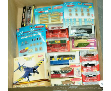 A mixed group to include Corgi Aviation Archive AA33010 Vought F4U-7 Corsair 15F Flotille, Dragon Armour 60025 Sturmtiger 38c