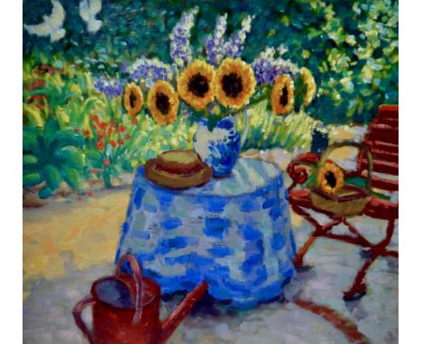 Keith Jansz (Contemporary) The Blue and White Vase Signed CKJ (lower left) Oil on canvas 56 x 61cm Framed.  Horatio's Garden 