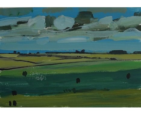 Nick Phillips (b.1968) Towards Grovely; Valley View; Wylye Valley Summer Acrylic on paper Mounted but unframed Each 30cm x 40