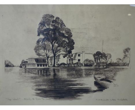 Architectural sketch of the Taggs Island housing, by T.P. Bennet and son, framed and glazed, 65 x 44 cm,  1970s? 