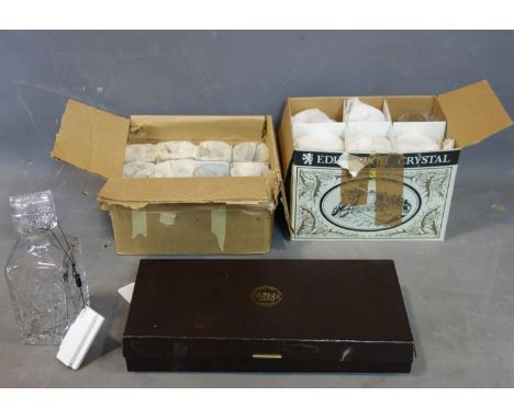 Three boxed sets of crystal glass to include Webb and Edinburgh crystal together with 1 crystal decanter 