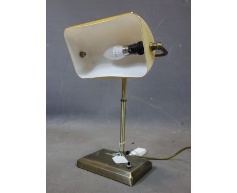 A banker's lamp with cream glass shade, H.38 W.28cm 
