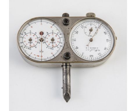 Rally Stoppuhr Swiss Made fuer den Englischen Markt, Moul(?) London In vernickeltem Messinggehaeuse zwei verbaute Messgeraete