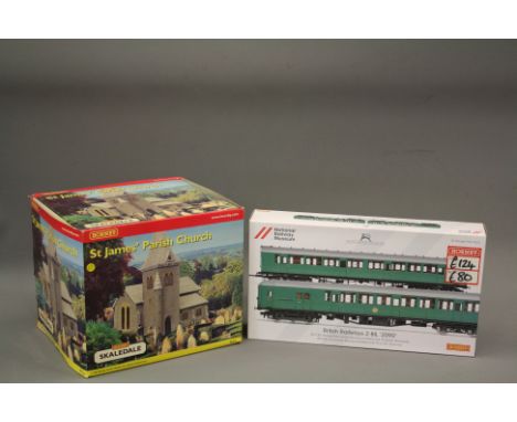 A HORNBY ST. JAMES' PARISH CHURCH MODEL, R 8516; boxed; together with A HORNBY NATIONAL RAILWAY MUSEUM BRITISH RAILWAYS 2-BIL