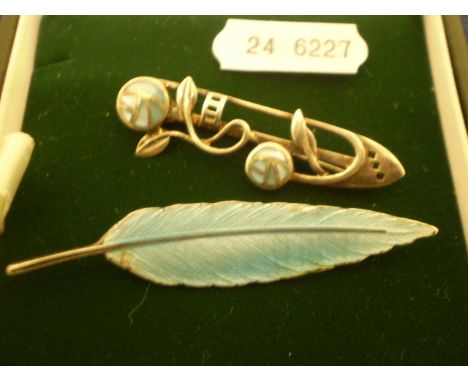 2 SILVER AND ENAMEL BROOCHES ONE MARKED 925 THE OTHER MARKED STERLING SILVER