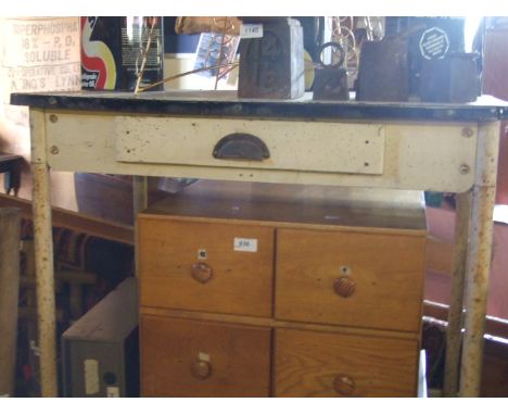 VINTAGE ENAMEL TOP TABLE WITH DRAWER