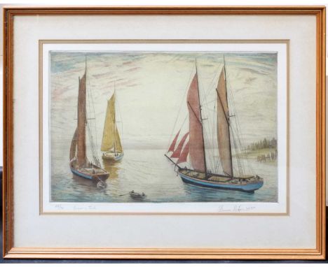 Edward Bouverie Hoyton RBA, FRSA (1900-1988)"French Schooners"Signed, inscribed and numbered 60/75, hand coloured dry point e