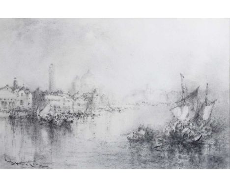 Stephen Frank Wasley (1848-1934)Venetian LagoonCharcoal, together with three further charcoal studies by the same hand, 31.5c