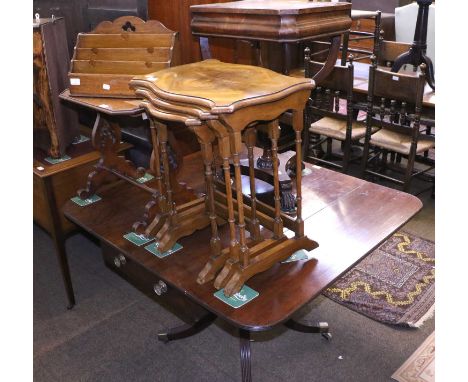 Edwardian and Later Furniture to Include, an inlaid mahogany leather inset side cabinet, a three tier hanging wall shelf, a p