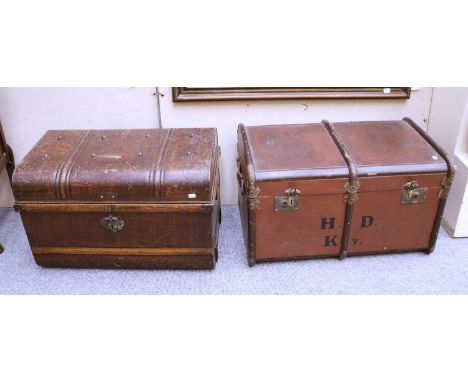 A Wooden Bound Travelling Trunk, and a toleware trunk (2)
