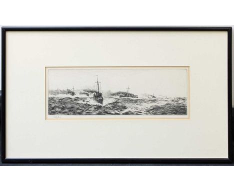 William Lionel Wyllie RA (1851-1931)"Torpedo boats manouvering"Signed in pencil, etching, 12cm by 34cm
