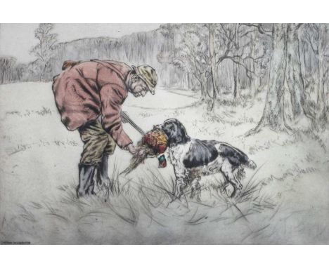 Henry Wilkinson (1921-2011)"Keeper's Dog"Signed and numbered 38/100, drypoint etching, 27.5cm by 37.5cm