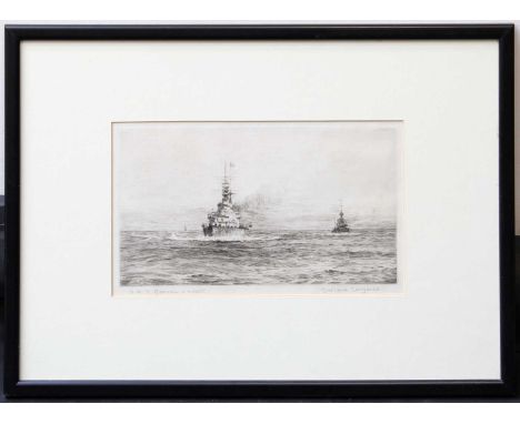 Rowland Langmaid (1897-1956)"H.M.S Renown &amp; escort"Signed and inscribed in pencil, etching, together with a signed in pen