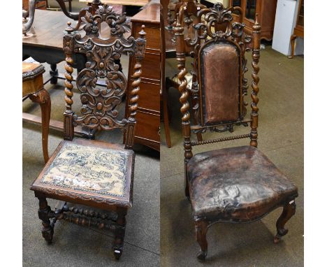 A Victorian Carved Mahogany Hall Chair, with a scrolling acanthus leaf crestrail above a padded back support flanked by barle