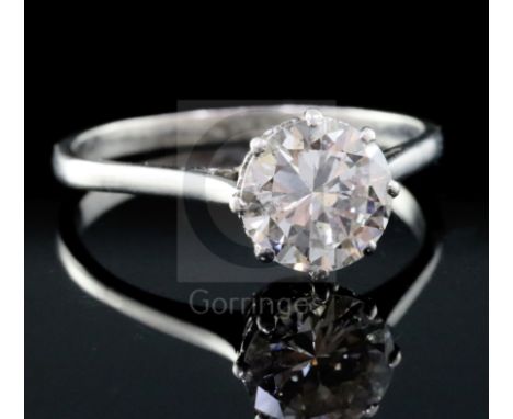 A platinum and solitaire diamond ring, the round brilliant cut stone weighing approximately 2.05cts, size S.