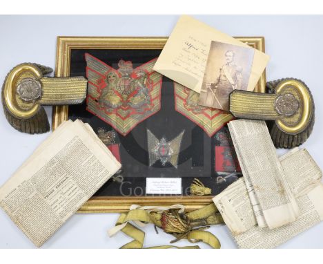 Regimental Sergeant Major Anthony Robert Talbot, Coldstreams Guards, Crimean War 1854-56: A framed tableau of uniform badges,