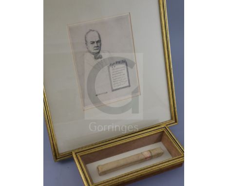 Sir Winston Churchill: A cigar by J Cuerta in bespoke box frame with etched portrait by Wilfred Appleby and HOC letter of aut