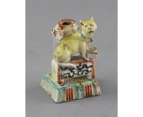 A Chinese enamelled porcelain 'cat' joss-stick holder, 18th century, H. 7cmEx. John Hilliard collection