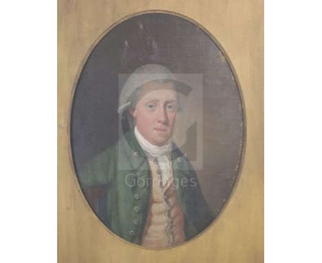 English School (late 18th century)oil on canvas laid on boardHead and shoulder portrait of a gentleman wearing a powdered wig