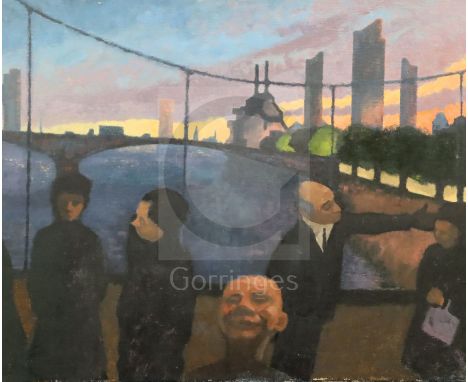 Gerald R. Jarman (British, 1930-2014)oil on canvasCityscape: 'Lots Road on the Skyline'24 x 30in.