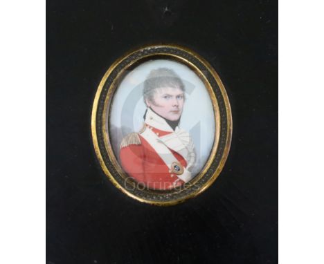 Frederick Buck (1771-1839)watercolour on ivoryMiniature portrait of Lieutenant John Gowan, 1812 of the 30th Foot, Cambridgesh