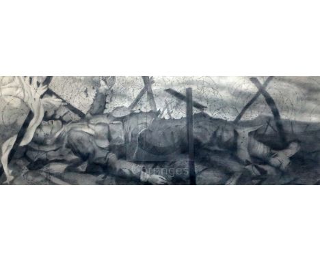 Gerald R. Jarman (British, 1930-2014)pencil and compressed charcoal on paperWW1 Series; 'Dead in Barbed Wire'25.5 x 69in.