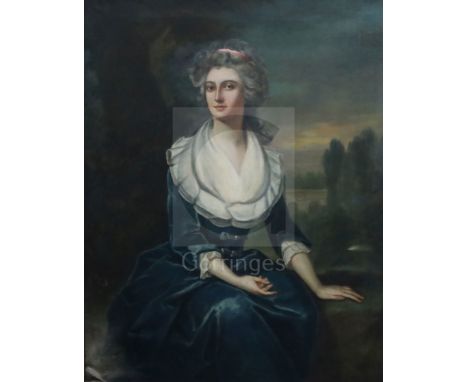 Attributed to Bartholomew Dandridge (1691-1755)oil on canvasPortrait of a lady, standing in a landscapesigned50 x 40in.