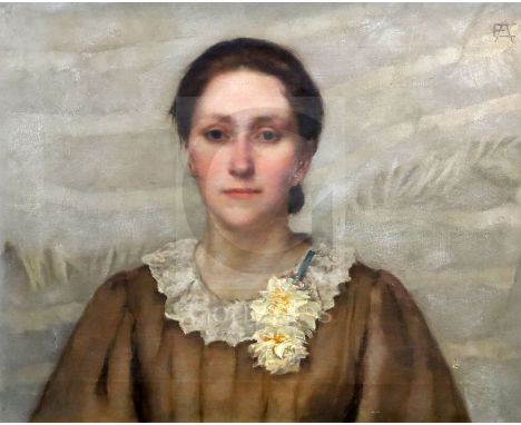 Elizabeth Adela Stanhope Forbes (1859-1912)oil on canvasPortrait of a young woman with narcissi on her collarmonogrammed20 x 