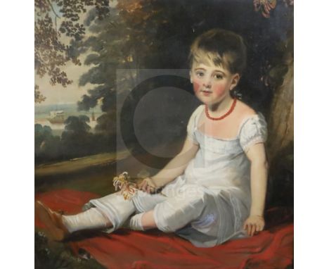 Circle of Sir Thomas Lawrence (1769-1830)oil on canvasPortrait of a girl seated in a landscape30 x 29.5in.