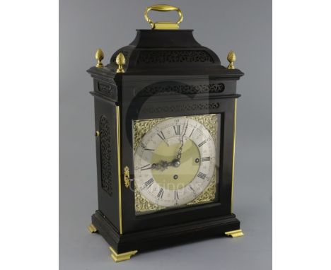 John Hall &amp; Co., 56 King Street, Manchester. A Georgian style ebonised bracket clock, chiming on eight bells, H.19.5in.