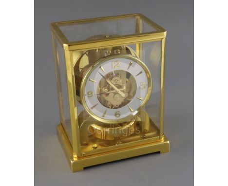 A Jaeger le Coultre Atmos clock, with lacquered gilt case, movement number 377751, H.9in.