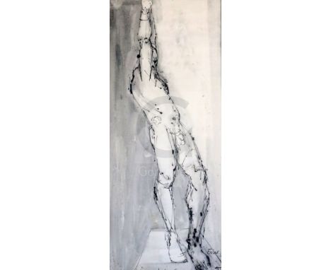§ Dame Elisabeth Frink (1930-1993)black ink and grey washStanding male nude with arms aloftsigned and dated 5529.5 x 12.25in.