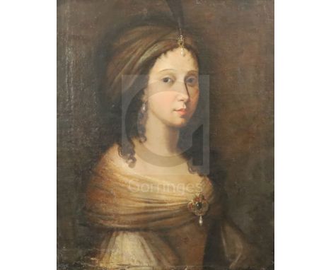 Circle of John Zoffany (1733-1810)oil on canvasPortrait of a lady wearing a bejewelled turban24 x 20in.