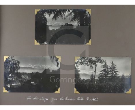 A 1930's photograph album, compiled by an Indian Army Officer, with views of the Himalayas, Indian people and scenes from mil
