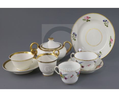 A group of Swansea porcelain tea and coffee wares, early 19th century, comprising a Paris fluted trio and sucrier and cover, 