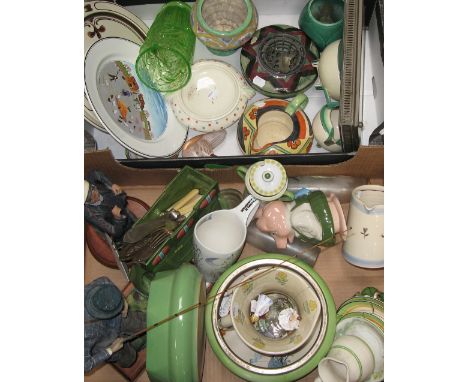A quantity c.1930s Art Deco style ceramics, a Wade pig and vintage brass Christmas decorations, also two figures from the Fai