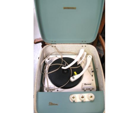 A retro cased Marconi portable record player with a Garrard deck.