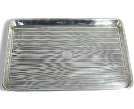 A George V hallmarked silver engine turned rectangular salver Birmingham 1918, length 28cm, approx weight 10.2ozt. 