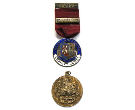 A silver gilt and enamel medal, "West Lancs Charity Jewel, Boys Brigade", also Boys Brigade badges, membership card, various 