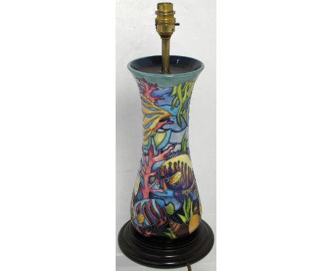 A contemporary Moorcroft blue ground Fish pattern table lamp, height 43cm.