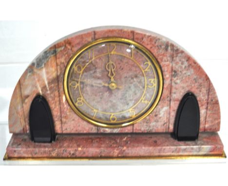 A mid 20th century Art Deco style Smiths marble mantel clock, dial set with gilt Arabic numerals, width 30cm.
