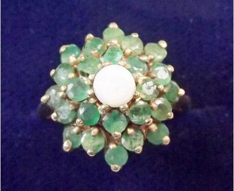 A 9 carat gold emerald and opal cluster ring - size J