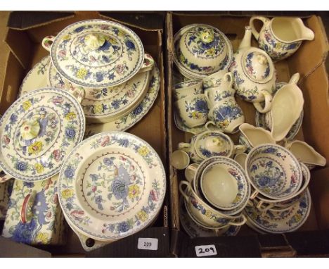 A Masons Ironstone 'Regency' part dinner service comprising six dinner plates, (3 chipped), meat plate, five breakfast plates