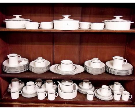 A Thomas white porcelain and silver banded dinner service comprising: meat dish 33cm, thirteen 24cm dinner plates, thirteen 1