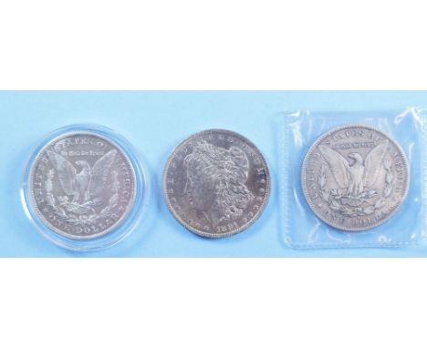 Three USA Morgan dollars 0.900 silver with dates: 1891 o, 1894 s and 1900 s - Condition: VF - EF