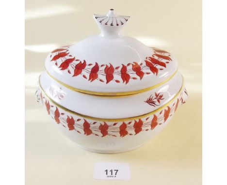 An early 19th century porcelain sucrier painted stylised foliage borders in iron red c.1810 No 22