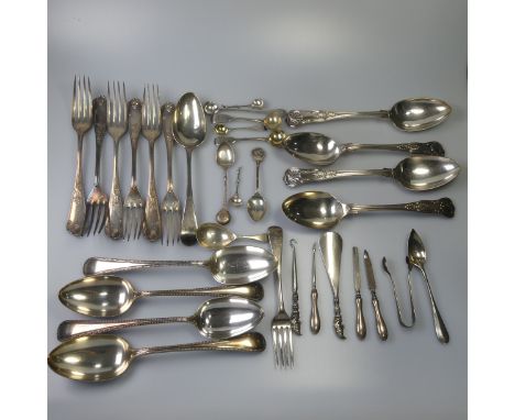 A George VI silver Caddy Spoon, hallmarked Birmingham, 1947, together with a quantity of 19th and 20thC silver flatware, incl