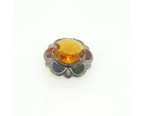 A Scottish silver, agate and citrine Brooch,&nbsp;4cm diameter, together with a Scottish (Iona) silver Brooch, by John Hart, 