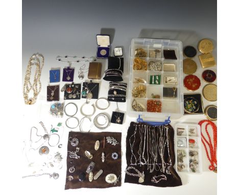 A large quantity of Silver Jewellery, including bracelets, necklaces and chain, brooches and earrings, together with a quanti