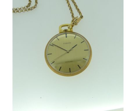 A Tissot Stylist gold-plated open-face Pocket Watch, with gilt dial and baton markers, 40mm diameter, on a gold-plated Albert